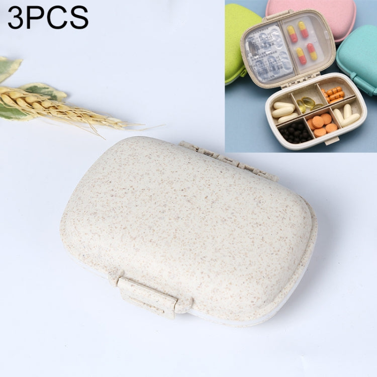 3 PCS 8-Grid Double-layer Portable Mini Straw Pill Storage Box Wheat Beige