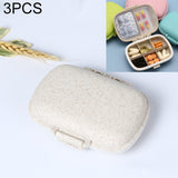 3 PCS 8-Grid Double-layer Portable Mini Straw Pill Storage Box Wheat Beige