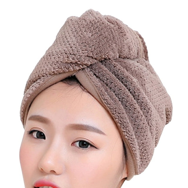 Womens Magic Quick Dry Bath Hair Drying Towel Cap Bathing Tool Brown