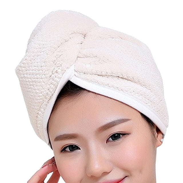 Womens Magic Quick Dry Bath Hair Drying Towel Cap Bathing Tool Creamy White