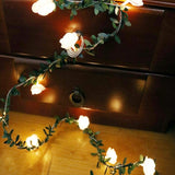 Solar Simulation Green Leaf Rattan Rose Flower Vine LED Light String Garland Decoration, 3m 20 LEDs, 4.5m 30 LEDs, 5m 50 LEDs, 10m 100 LEDs
