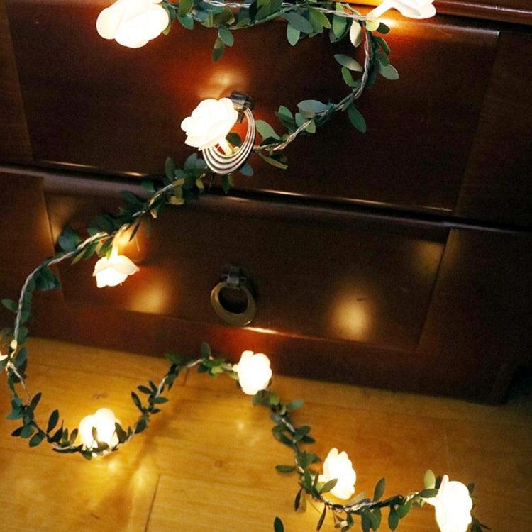 Solar Simulation Green Leaf Rattan Rose Flower Vine LED Light String Garland Decoration, 3m 20 LEDs, 4.5m 30 LEDs, 5m 50 LEDs, 10m 100 LEDs