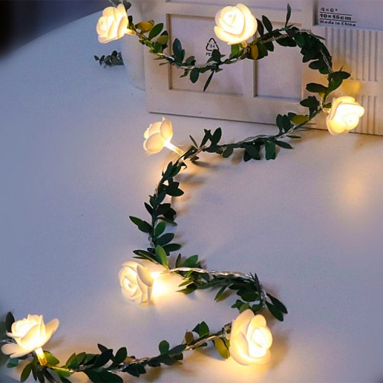 Solar Simulation Green Leaf Rattan Rose Flower Vine LED Light String Garland Decoration, 3m 20 LEDs, 4.5m 30 LEDs, 5m 50 LEDs, 10m 100 LEDs