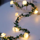 Solar Simulation Green Leaf Rattan Rose Flower Vine LED Light String Garland Decoration, 3m 20 LEDs, 4.5m 30 LEDs, 5m 50 LEDs, 10m 100 LEDs