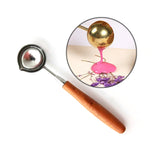 Wooden Handle Brass Seal Wax Spoon Tool Melting Sealing Wax Hand Account Stainless Steel Fire Paint Spoon, Stainless Steel Spoon, Rose Gold Spoon, Straight Round Wooden Spoon, Big with Black Handle Straight Round Wooden Spoon