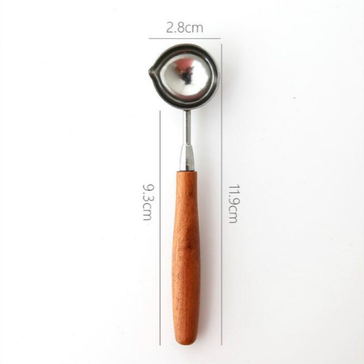 Wooden Handle Brass Seal Wax Spoon Tool Melting Sealing Wax Hand Account Stainless Steel Fire Paint Spoon, Stainless Steel Spoon, Rose Gold Spoon, Straight Round Wooden Spoon, Big with Black Handle