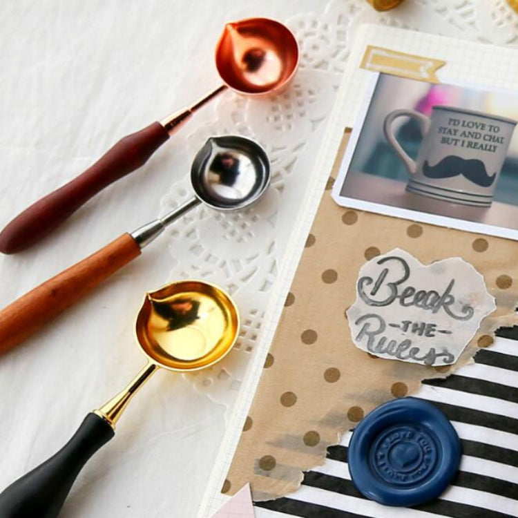 Wooden Handle Brass Seal Wax Spoon Tool Melting Sealing Wax Hand Account Stainless Steel Fire Paint Spoon, Stainless Steel Spoon, Rose Gold Spoon, Straight Round Wooden Spoon, Big with Black Handle