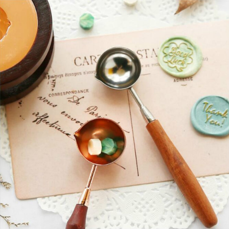 Wooden Handle Brass Seal Wax Spoon Tool Melting Sealing Wax Hand Account Stainless Steel Fire Paint Spoon, Stainless Steel Spoon, Rose Gold Spoon, Straight Round Wooden Spoon, Big with Black Handle
