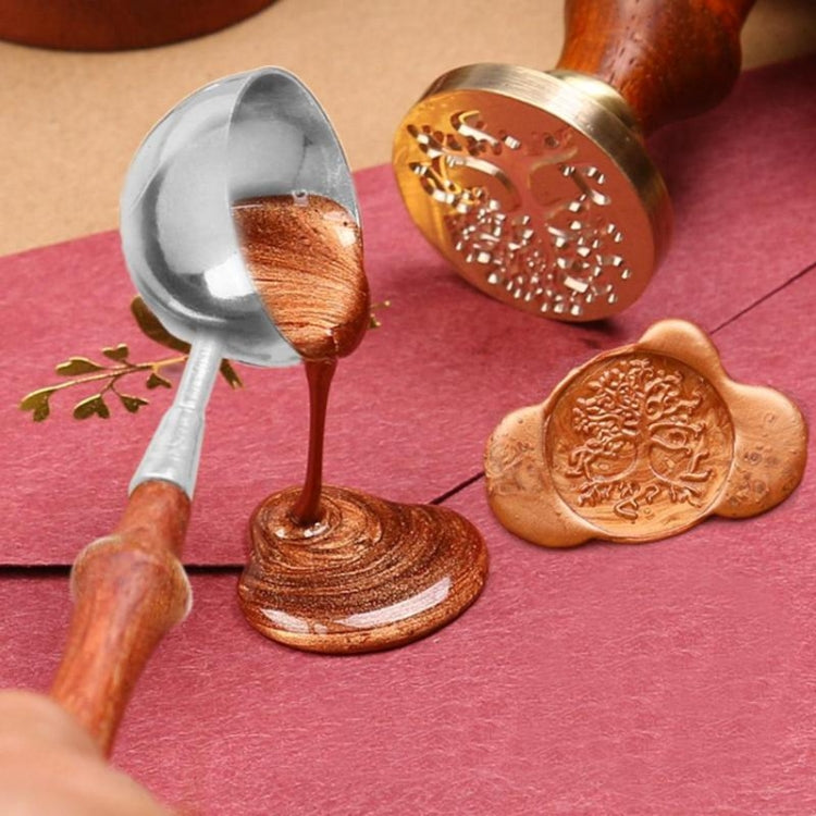 Wooden Handle Brass Seal Wax Spoon Tool Melting Sealing Wax Hand Account Stainless Steel Fire Paint Spoon, Stainless Steel Spoon, Rose Gold Spoon, Straight Round Wooden Spoon, Big with Black Handle