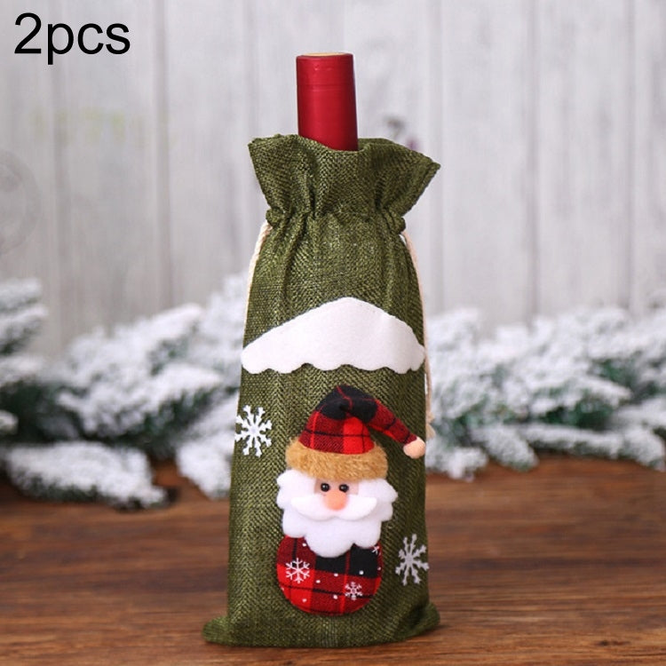 2 PCS Christmas Gift Wine Bottle Dust Cover Bag Home Table Decor, Green old man, Burlap moose, Red snowman, Burlap snowman Green old man