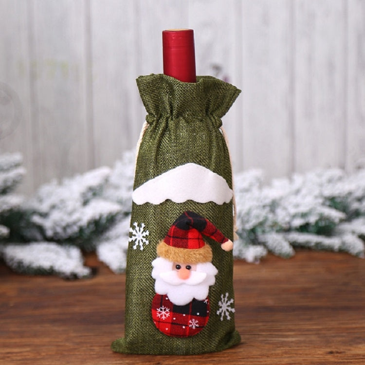 2 PCS Christmas Gift Wine Bottle Dust Cover Bag Home Table Decor, Green old man, Burlap moose, Red snowman, Burlap snowman