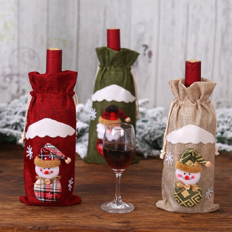 2 PCS Christmas Gift Wine Bottle Dust Cover Bag Home Table Decor, Green old man, Burlap moose, Red snowman, Burlap snowman