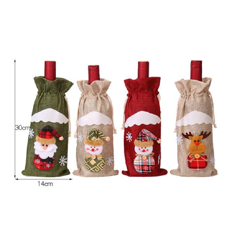 2 PCS Christmas Gift Wine Bottle Dust Cover Bag Home Table Decor, Green old man, Burlap moose, Red snowman, Burlap snowman