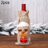 2 PCS Christmas Gift Wine Bottle Dust Cover Bag Home Table Decor, Green old man, Burlap moose, Red snowman, Burlap snowman Burlap moose