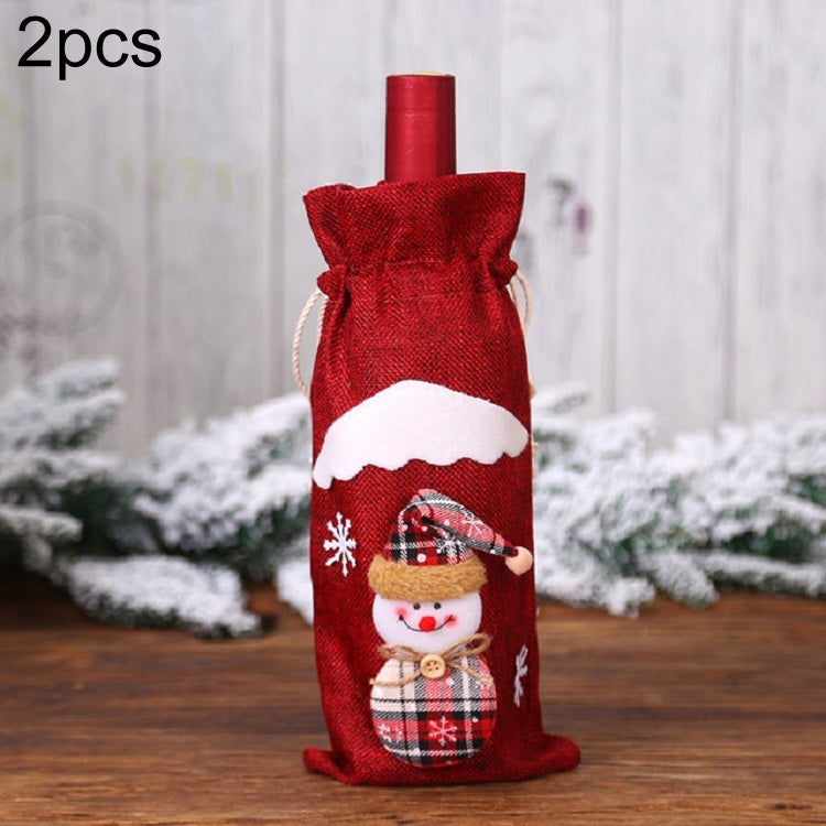 2 PCS Christmas Gift Wine Bottle Dust Cover Bag Home Table Decor, Green old man, Burlap moose, Red snowman, Burlap snowman Red snowman