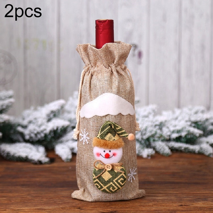 2 PCS Christmas Gift Wine Bottle Dust Cover Bag Home Table Decor, Green old man, Burlap moose, Red snowman, Burlap snowman Burlap snowman