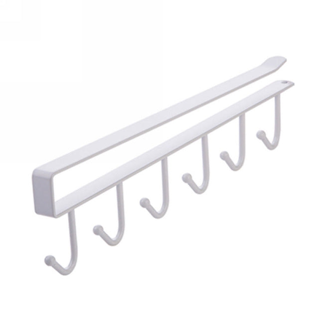 2 PCS Hooks Storage Rack Cup Towel Hanging Holder Bathroom Kitchen Cabinet Organizer White