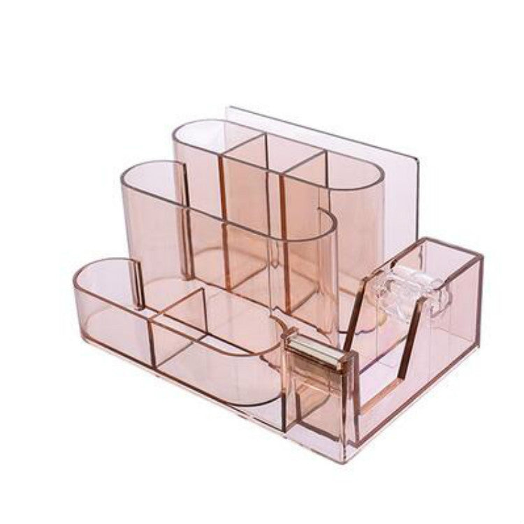 Transparent Acrylic Stationery Storage Box Creative Desk Organizer Plastic Compartment Pen Holder Office Accessories Brown