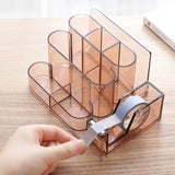 Transparent Acrylic Stationery Storage Box Creative Desk Organizer Plastic Compartment Pen Holder Office Accessories