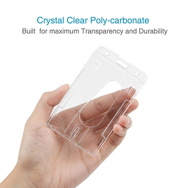 20 PCS Hard Plastic ID Badge Card Holder Integrated Injection Molded Transparent Double-sided Card Holder, Vertical Type PS