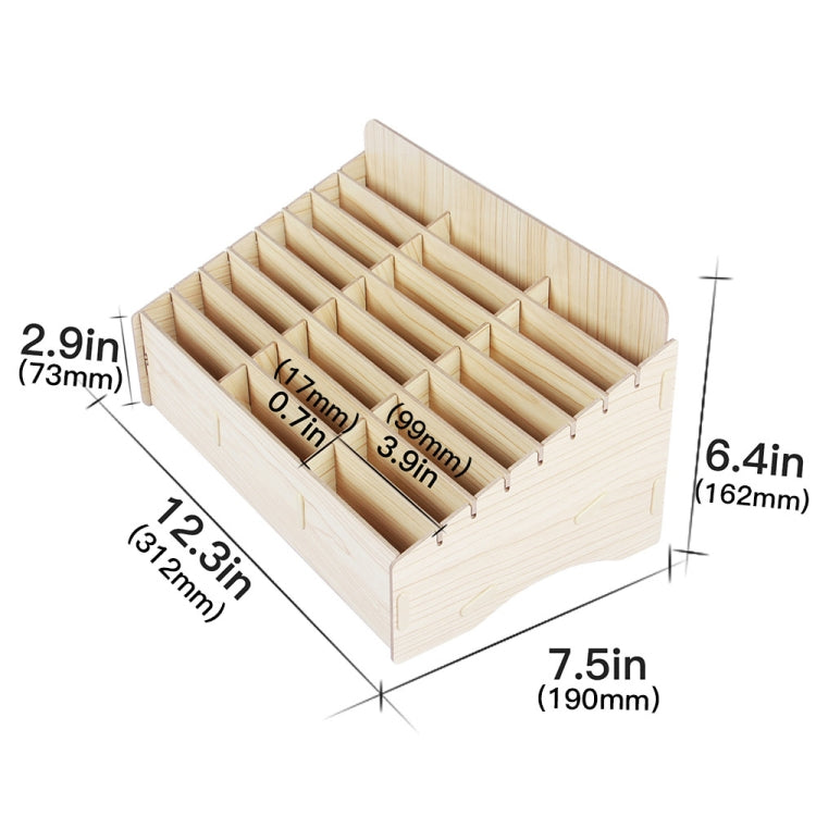 2 PCS Wooden Conference Classroom Mobile Phone Organizer Desktop Storage Box, White Oak 24 Grid