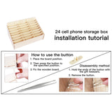 2 PCS Wooden Conference Classroom Mobile Phone Organizer Desktop Storage Box, White Oak 24 Grid