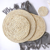 2 PCS Non-slip Natural Corn Woven Thickening Insulated Tea Mat Table Heat-resistant Casserole Mat, Round Coaster 10cm, Round Placemat 22cm, Round Placemat 35cm