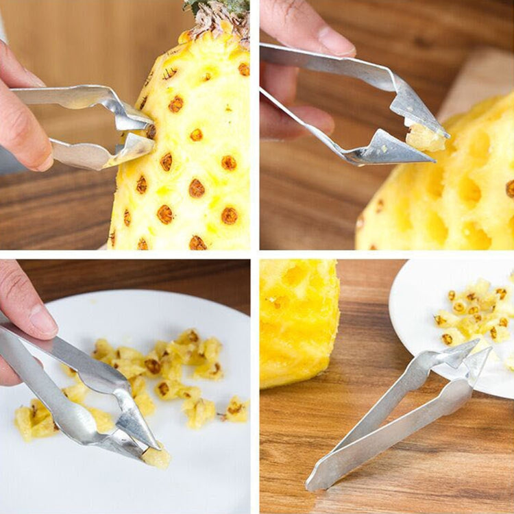 3 PCS Stainless Steel Non-slip Tip Open Blade Pineapple Clip Fruit Eye Digger, 13.5×3.5cm Stainless Steel Pattern, 13.5×3.5cm Endless Steel Nail