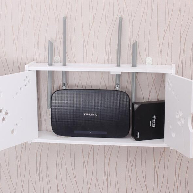 Wifi Router Box PVC Wall-mounted Shelf Hanging Board Bracket Storage Box, 41x23x8.5cm