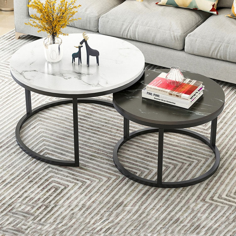 Two-in-one Coffee Table Wrought Iron Table Simple Modern Combination Small Round Table, White Texture + Black Texture, White + Black, White Marble, White Combination, Black Texture +White Texture, Black +White, Black Marble, Black Combination