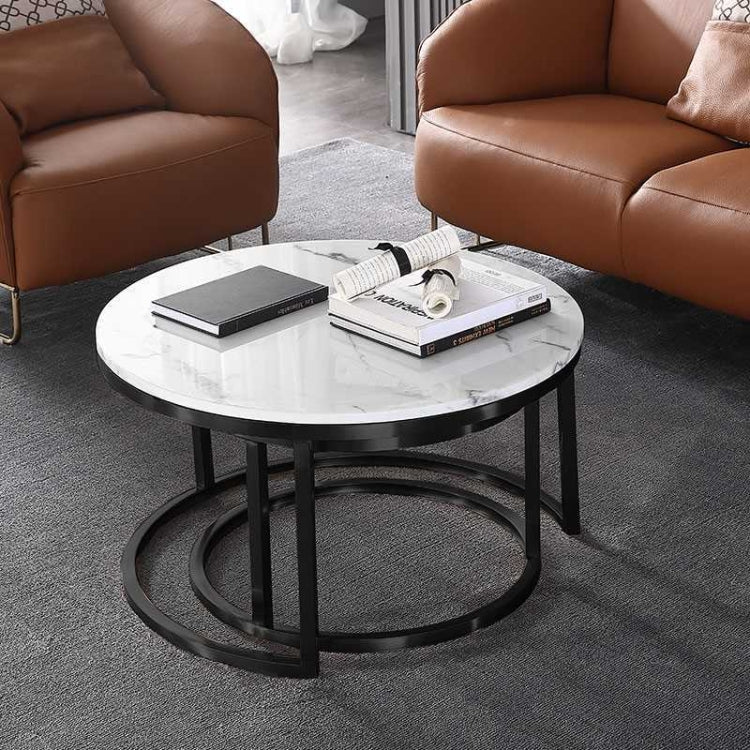 Two-in-one Coffee Table Wrought Iron Table Simple Modern Combination Small Round Table, White Texture + Black Texture, White + Black, White Marble, White Combination, Black Texture +White Texture, Black +White, Black Marble, Black Combination