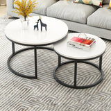 Two-in-one Coffee Table Wrought Iron Table Simple Modern Combination Small Round Table, White Texture + Black Texture, White + Black, White Marble, White Combination, Black Texture +White Texture, Black +White, Black Marble, Black Combination White Combination