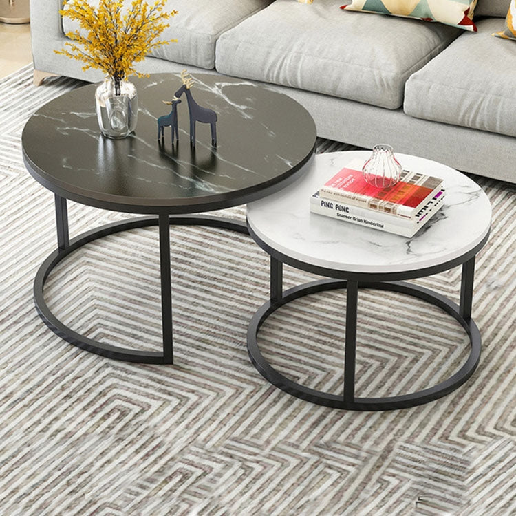 Two-in-one Coffee Table Wrought Iron Table Simple Modern Combination Small Round Table, White Texture + Black Texture, White + Black, White Marble, White Combination, Black Texture +White Texture, Black +White, Black Marble, Black Combination Black Texture +White Texture