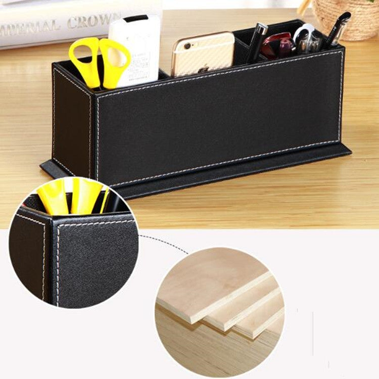 Creative Pen Support Fashion Leather Multifunctional Desktop Office Storage Pen Case Socket Double Pen Holder