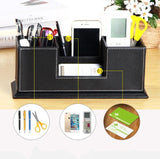 Creative Pen Support Fashion Leather Multifunctional Desktop Office Storage Pen Case Socket Double Pen Holder
