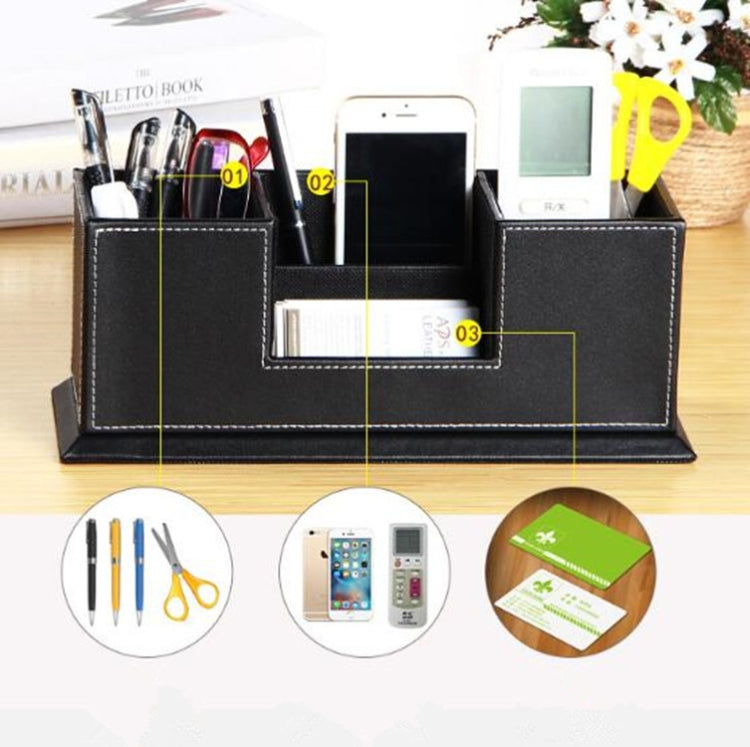 Creative Pen Support Fashion Leather Multifunctional Desktop Office Storage Pen Case Socket Double Pen Holder