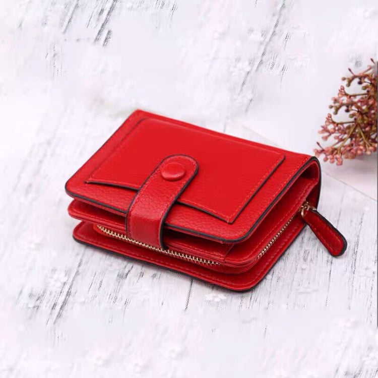 Women Short Litchi Texture Multi-card Buckle Wallet Red