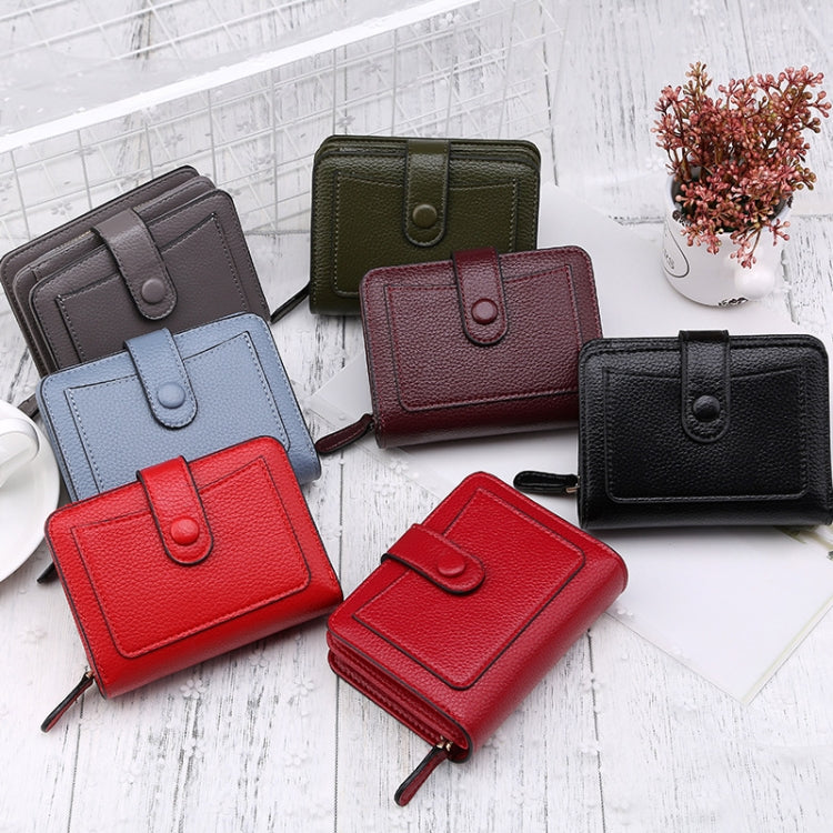 Women Short Litchi Texture Multi-card Buckle Wallet