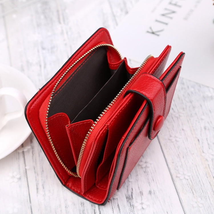 Women Short Litchi Texture Multi-card Buckle Wallet