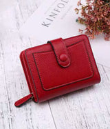 Women Short Litchi Texture Multi-card Buckle Wallet Wine Red