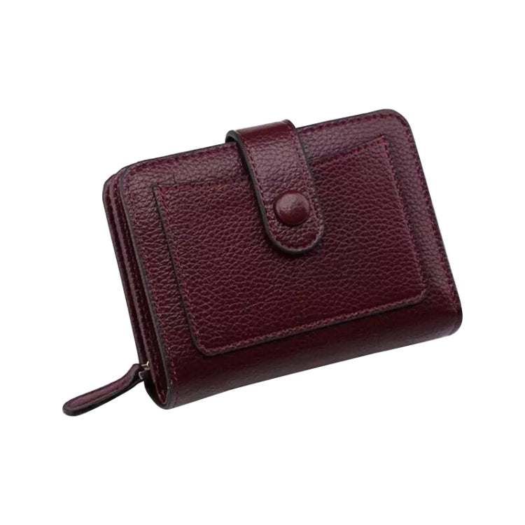 Women Short Litchi Texture Multi-card Buckle Wallet Purple