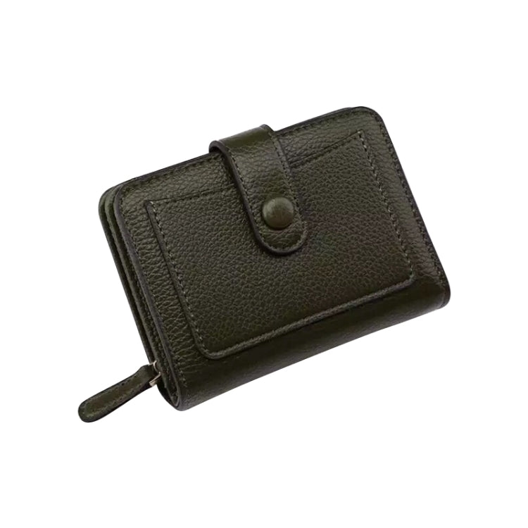 Women Short Litchi Texture Multi-card Buckle Wallet Green