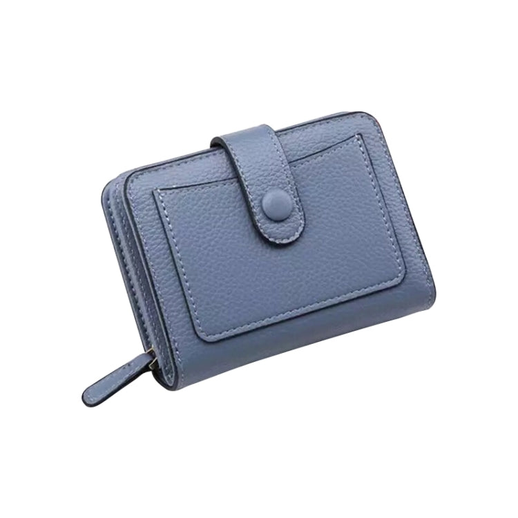 Women Short Litchi Texture Multi-card Buckle Wallet Blue