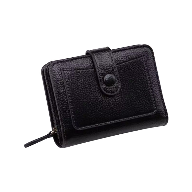 Women Short Litchi Texture Multi-card Buckle Wallet Black