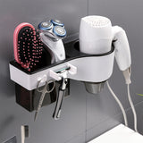 Hairdryer Hanger Free Punch Wall Mounted Bathroom Multi-function Toilet Storage Rack, Elegant Black, Rosy, Translucent, Elegant Blue