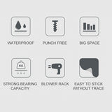 Hairdryer Hanger Free Punch Wall Mounted Bathroom Multi-function Toilet Storage Rack, Elegant Black, Rosy, Translucent, Elegant Blue