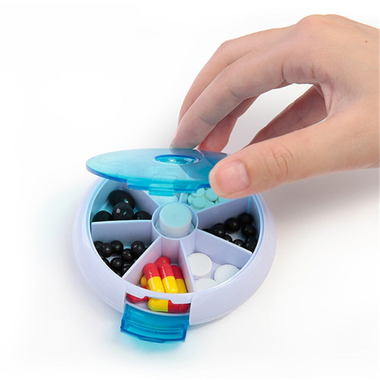 2 PCS Creative Multifunctional Round Portable Seven-grid Rotating Plastic Pill Box