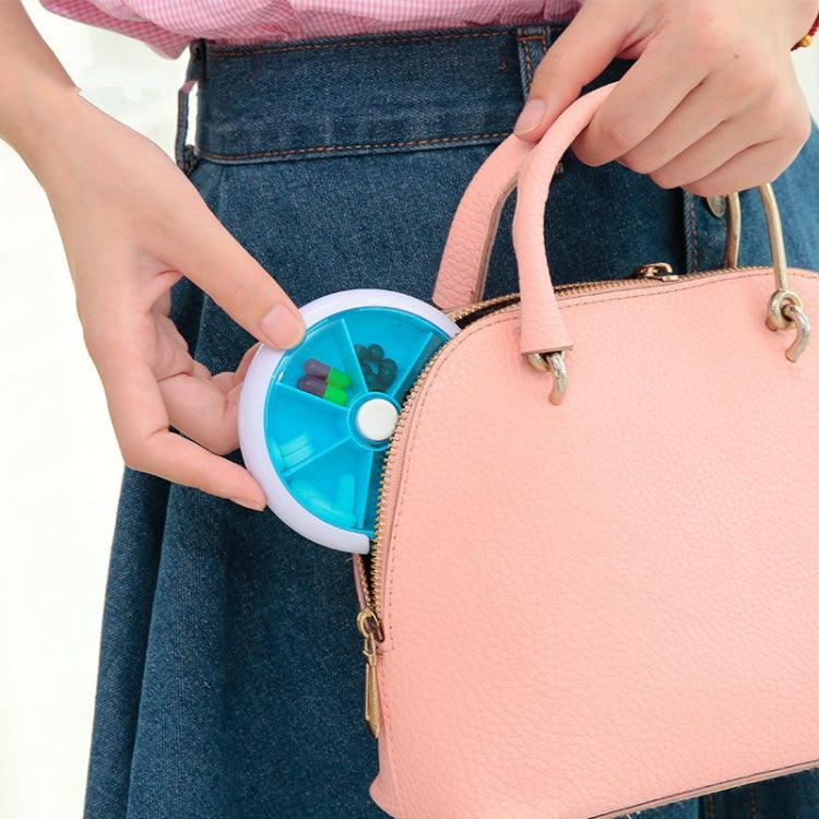 2 PCS Creative Multifunctional Round Portable Seven-grid Rotating Plastic Pill Box