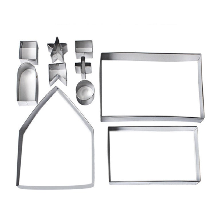 10 in 1 3D Stainless Steel Biscuit Mold Christmas Gingerbread House Baking Tools, Gingerbread Mold(10 in 1) Gingerbread Mold(10 in 1)