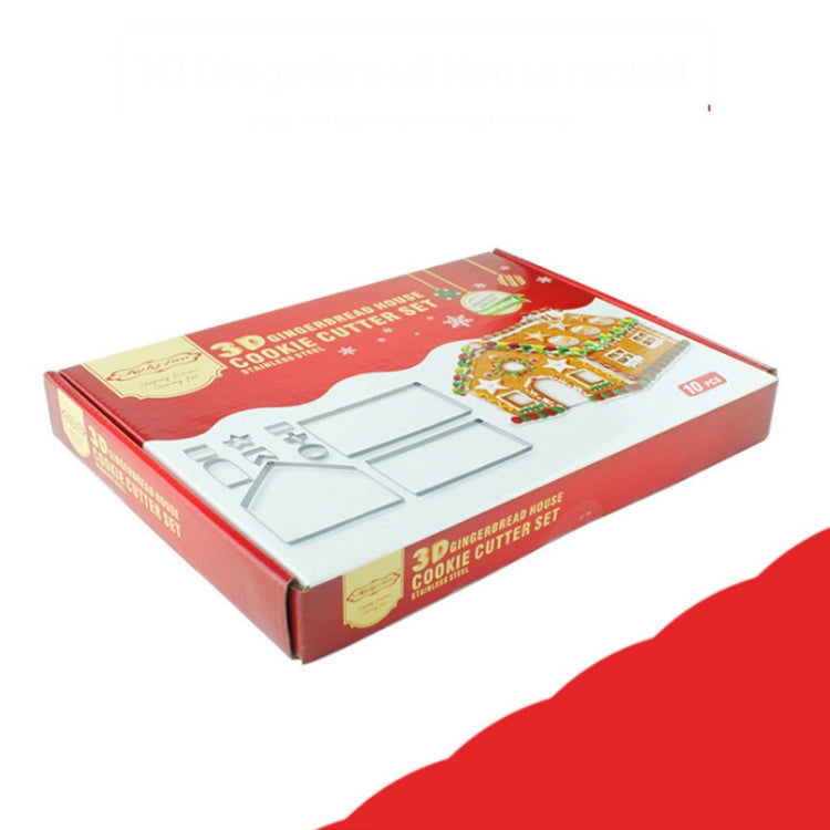 10 in 1 3D Stainless Steel Biscuit Mold Christmas Gingerbread House Baking Tools, Gingerbread Mold(10 in 1)